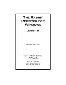 The Rabbit Register for Windows Version 11  Copyright 1998—2007