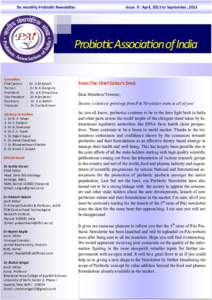 Six monthly Probiotic Newsletter  Issue 9 : April, 2015 to September, 2015 Probiotic Association of India Committee