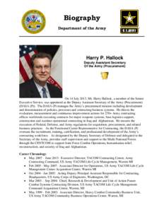 Biography Department of the Army Harry P. Hallock Deputy Assistant Secretary Of the Army (Procurement)