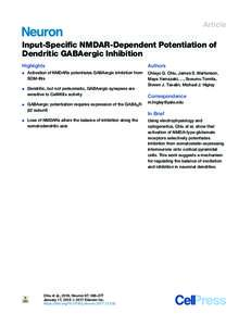 Article  Input-Specific NMDAR-Dependent Potentiation of Dendritic GABAergic Inhibition Highlights d