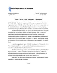 The 2015 Cook County Final Multiplier Announced