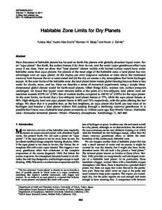 ASTROBIOLOGY Volume 11, Number 5, 2011 ª Mary Ann Liebert, Inc. DOI: astHabitable Zone Limits for Dry Planets