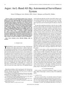 294  IEEE TRANSACTIONS ON ANTENNAS AND PROPAGATION, VOL. 56, NO. 2, FEBRUARY 2008 Argus: An L-Band All-Sky Astronomical Surveillance System
