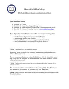 Huntsville Bible College The Federal Direct Student Loan Information Sheet Steps in the Loan Process  