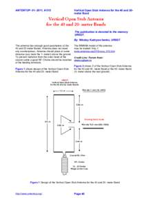 ANTENTOP, # 015  Vertical Open Stub Antenna for the 40 and 20meter Band The publication is devoted to the memory UR0GT.