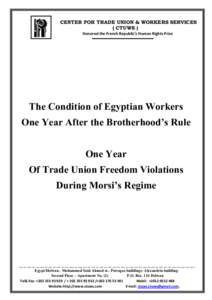 Microsoft Word - One Year Of Trade Union Freedom Violations During Morsi’s Regime