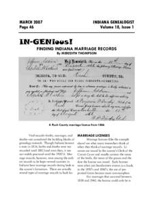 MARCH 2007 Page 46 INDIANA GENEALOGIST Volume 18, Issue 1