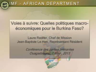Voies à suivre: Quelles politiques macro-économiques pour le Burkina Faso? ; 