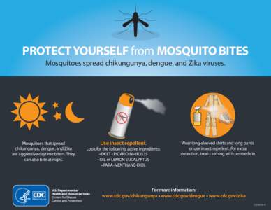 PROTECT YOURSELF from MOSQUITO BITES Mosquitoes spread chikungunya, dengue, and Zika viruses. Mosquitoes that spread chikungunya, dengue, and Zika are aggressive daytime biters. They