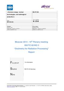 ISO/TC 85/WG3 Dosimetry for Radiation Processing