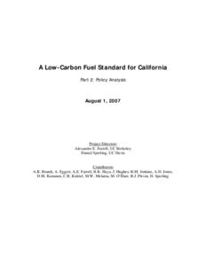 Background Material: : A Low-Carbon Fuel Standard for California - UC Study - Part 2: Policy Analysis