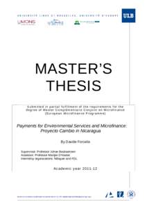 MASTER’S THESIS Submitted in partial fulfillment of the requirements for the degree of Master Complémentaire Conjoint en Microfinance (European Microfinance Programme)