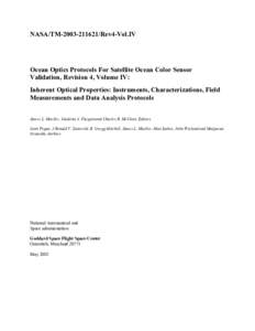 NASA/TMRev4-Vol.IV  Ocean Optics Protocols For Satellite Ocean Color Sensor Validation, Revision 4, Volume IV: Inherent Optical Properties: Instruments, Characterizations, Field Measurements and Data Analysi