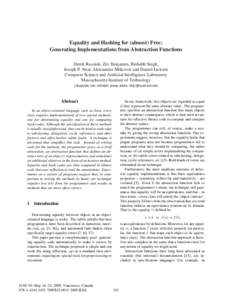 Proceedings: Equality and Hashing for (Almost) Free: Generating Implementations from Abstraction Functions