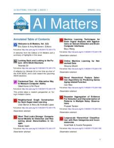AI MATTERS, VOLUME 2, ISSUE 3  SPRING 2016 AI Matters Annotated Table of Contents