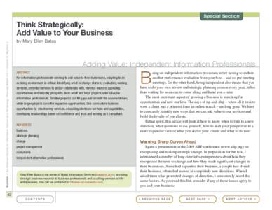 Special Section  Bulletin of the American Society for Information Science and Technology – February/March 2011 – Volume 37, Number 3 Think Strategically: Add Value to Your Business