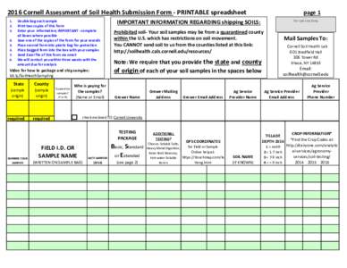 2016 Cornell Assessment of Soil Health Submission Form - PRINTABLE spreadsheet.