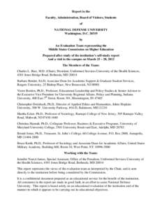 Report to the Faculty, Administration, Board of Visitors, Students of NATIONAL DEFENSE UNIVERSITY Washington, D.C[removed]by