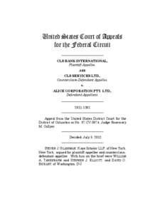 United States Court of Appeals for the Federal Circuit __________________________ CLS BANK INTERNATIONAL, Plaintiff-Appellee, AND