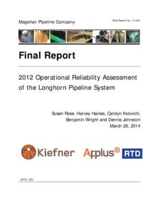 Magellan Pipeline Company  Final Report NoFinal Report 2012 Operational Reliability Assessment