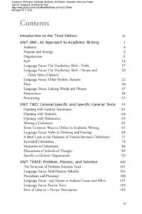 Academic Writing for Graduate Students, 3rd Edition: Essential Skills and Tasks John M. Swales & Christine B. Feak http://www.press.umich.edu/titleDetailDesc.do?id=Michigan ELT, 2012  Contents