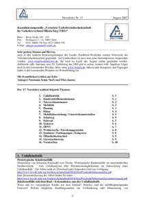 Newsletter Nr. 17  August 2007 Koordinierungsstelle „Vernetzte Verkehrssicherheitsarbeit im Verkehrsverbund Rhein-Sieg (VRS)“