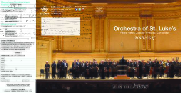Resonance Chamber Music Festival: Order Form Orchestra of St. Luke’s  THE MORGAN LIBRARY & MUSEUM