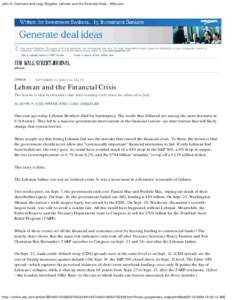 John H. Cochrane and Luigi Zingales: Lehman and the Financial Crisis - WSJ.com