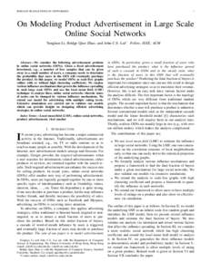 IEEE/ACM TRANSACTIONS ON NETWORKING  1 On Modeling Product Advertisement in Large Scale Online Social Networks