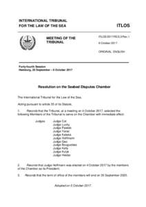 INTERNATIONAL TRIBUNAL FOR THE LAW OF THE SEA MEETING OF THE TRIBUNAL