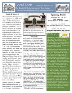 Local Lore  September, 2014 Issue 110 The Topsfield Historical Society Newsletter WEB Address (http://www.topsfieldhistory.org) Email: 