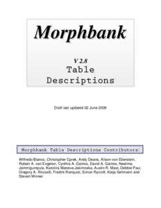 Morphbank V 2.8 Table Descriptions Draft last updated 02 June 2009