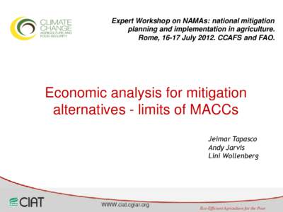 Expert Workshop on NAMAs: national mitigation planning and implementation in agriculture. Rome, 16-17 July[removed]CCAFS and FAO. Economic analysis for mitigation alternatives - limits of MACCs