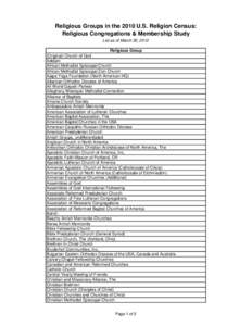 Religious Groups in the 2010 U.S. Religion Census: Religious Congregations & Membership Study List as of March 30, 2012 Religious Group (Original) Church of God Adidam