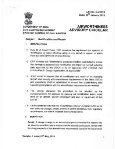 AAC No. 2 ot 2013 Dated 20th Janu ary,2013 AIRWORTHINESS DEPARTMENT ADVISORY CIRCULAR