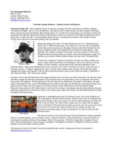 For Immediate Release May 5, 2015 Contact: Mike Finney Phone: (Cochise County Arizona – Literary Corner of Arizona
