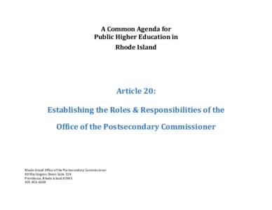 A Common Agenda for Public Higher Education in Rhode Island Article 20: Establishing the Roles & Responsibilities of the