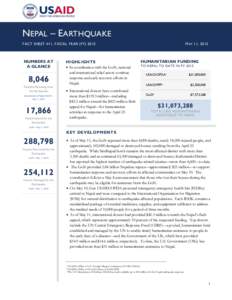 NEPAL – EARTHQUAKE FACT SHEET #11, FISCAL YEAR (FYNUMBERS AT A GLANCE