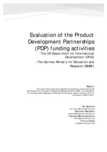 Evaluation of the Product Development Partnerships (PDP) funding activities