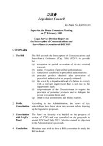 立法會 Legislative Council LC Paper No. LS39[removed]Paper for the House Committee Meeting on 27 February 2015 Legal Service Division Report on