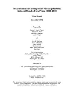 Discrimination in Metropolitan Housing Markets: National Results from Phase I HDS 2000