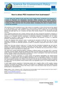 March 2012 XX Februa  Special Issue 30 How to attract PES investment from businesses? A new study has looked at why and how much private sector companies are prepared to