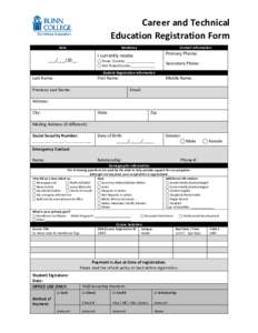 Career and Technical Education Registration Form Date Residency