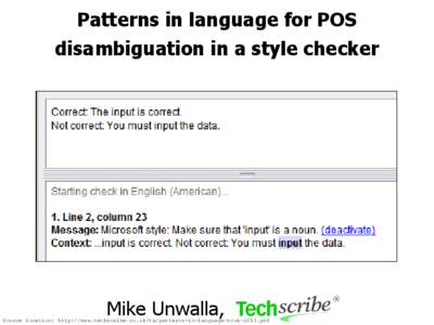 Patterns in language for POS disambiguation in a style checker