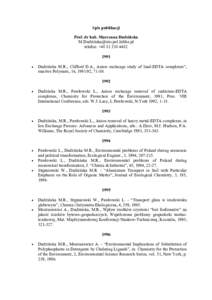 Spis publikacji Prof. dr hab. Marzenna Dudzińska M.Dudziń telefon: +1991 