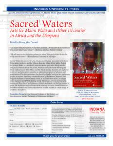 INDIANA UNIVERSITY PRESS  A rich, multifaceted appraisal of Mami Wata and other water deities in Africa and beyond Sacred Waters