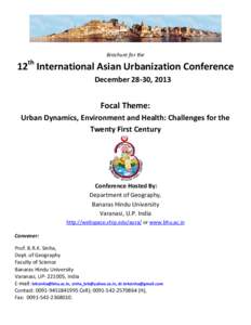 Brochure for the  12th International Asian Urbanization Conference December 28-30, 2013  Focal Theme: