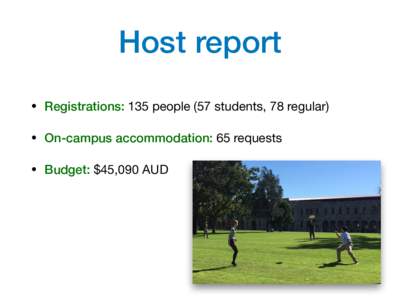 Host report • Registrations: 135 people (57 students, 78 regular)
