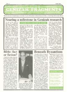 No. 27  April 1994 The Newsletter of Cambridge University,s Taylor-Schechter Genizah Research Unit at Cambridge University Library