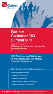 Gartner Customer 360 Summit 2011 March 30 – April 1 JW Marriott at L.A. Live • Los Angeles, CA gartner.com/us/crm